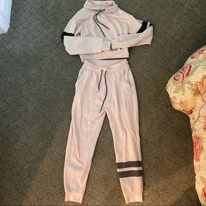 cream with black stripe sweat suit